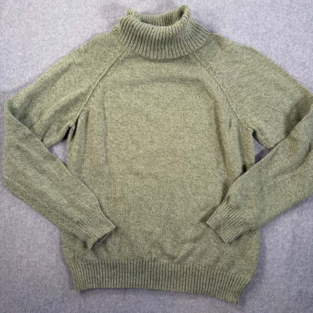 Karen Scott Women's Medium Green Knit 100% Cotton Turtleneck Sweater Top